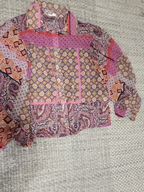 eesome Multi-Print Paisley Patchwork Blouse in Pink and Orange